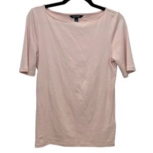 Lauren Ralph Lauren Light Dusty Pink Crew Neck Short Sleeve Blouse - M